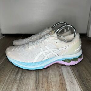 Asics Kayano 27 Womens Sz 8 Running Shoes Sneakers 1012A649 White Teal Purple